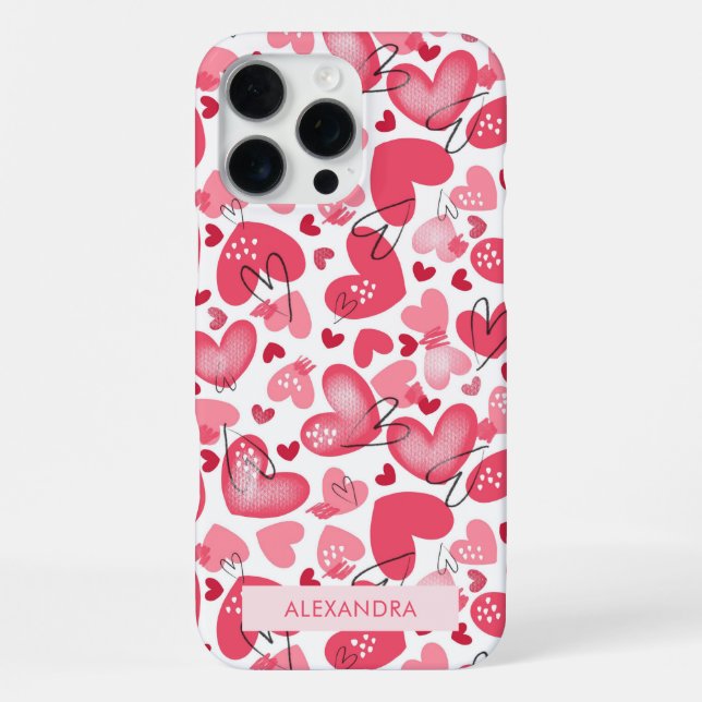 Modern Cute Red & Pink Hearts Valentines   iPhone Case (Back)