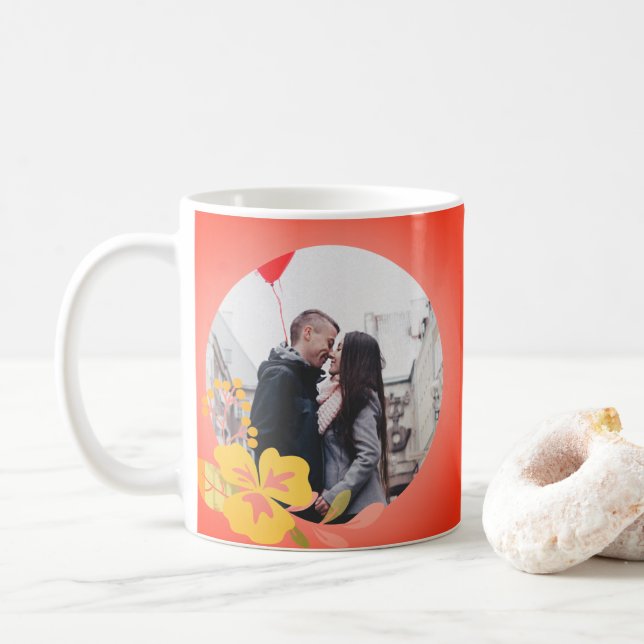 Modern Cute Romance Red Heart Photo Valentines Day Coffee Mug (With Donut)