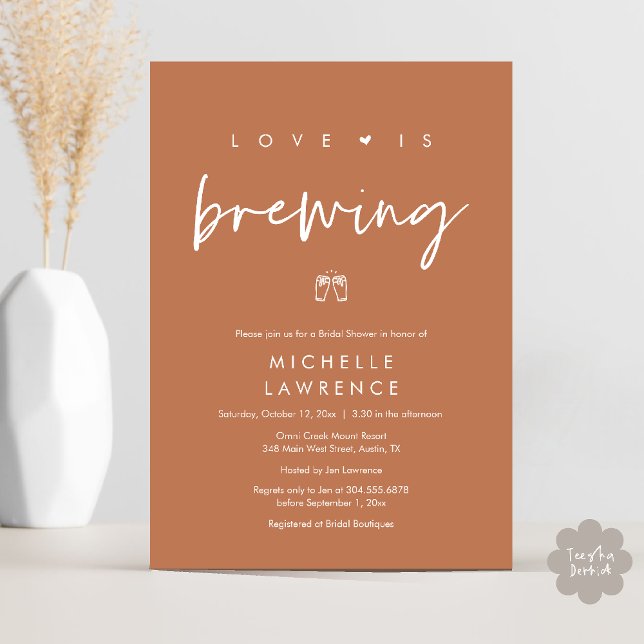 Modern Cute Romantic Beer Party Bridal Shower Invitation (Beer Party Bridal Shower, Love is brewing Invitation card modern romance copper brown)