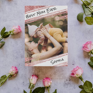  Modern Cute Rose Gold Glitter Photo Best Mum Ever Postcard