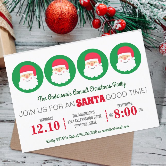 Modern Cute Santa Claus Christmas Holiday Party Invitation (Creator Uploaded)