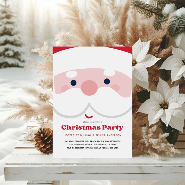 Modern Cute Santa Face Christmas Party Invitation (Creator Uploaded)