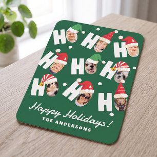 Modern Cute Santa Hats Nine Family Photos Holiday Card