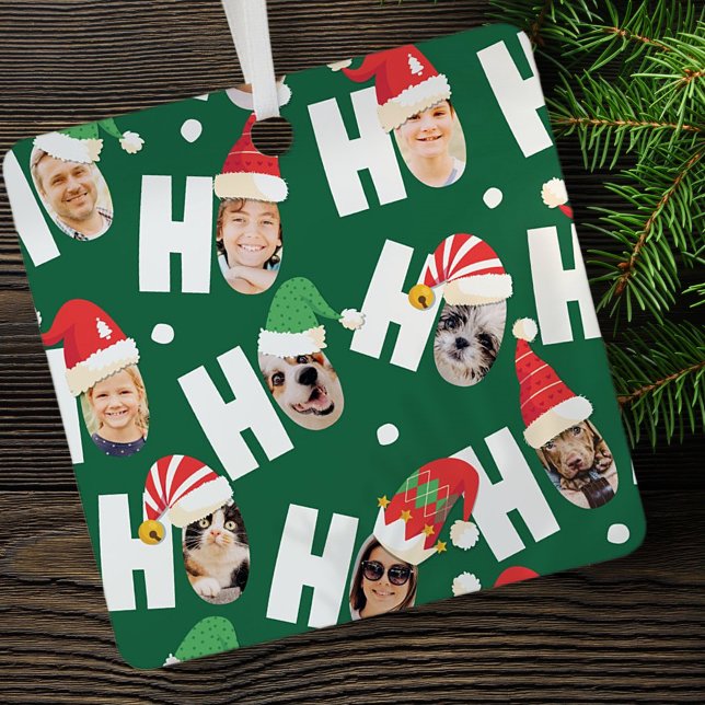 Modern Cute Santa Hats Nine Family Photos Metal Tree Decoration (Creator Uploaded)