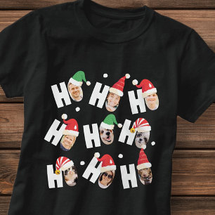 Modern Cute Santa Hats Nine Family Photos T-Shirt