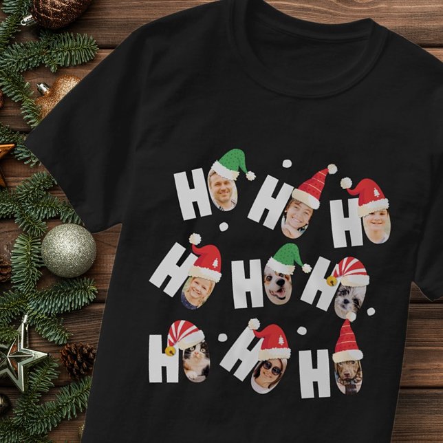 Modern Cute Santa Hats Nine Family Photos T-Shirt (Creator Uploaded)