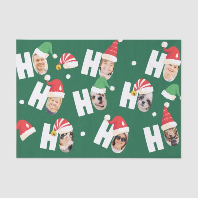 Modern Cute Santa Hats Nine Family Photos Tissue Paper (Front)