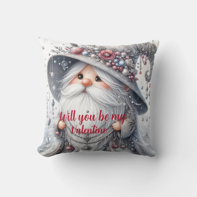 Modern Cute silver floral pearl ornamental gnome Cushion (Front)