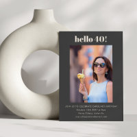 Modern Cute Simple Black 40th Birthday Party Photo