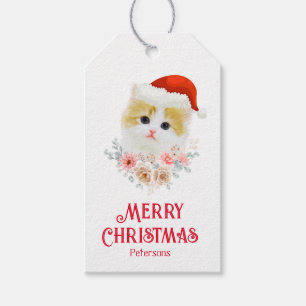 Modern Cute Simple Christmas Kitten Gift Tags