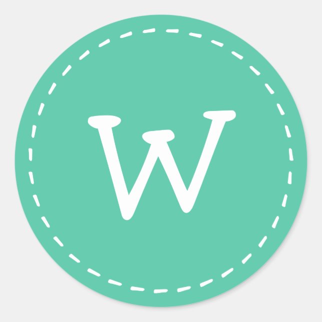 Modern Cute Simple Stitch Custom Monogram Classic Round Sticker (Front)