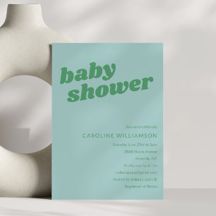 Modern Cute Soft Blue Green Retro Baby Shower  Invitation