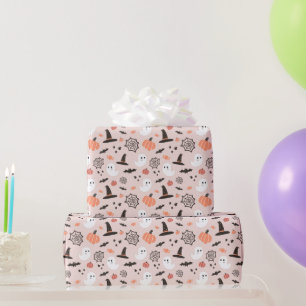 Modern Cute Spooky Halloween Birthday Wrapping Paper