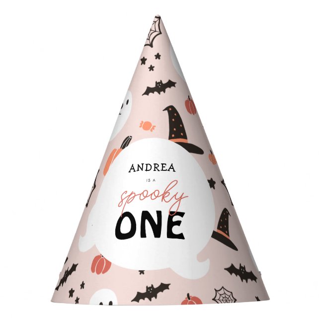 Modern Cute Spooky One Halloween Birthday Party Hat (Front)