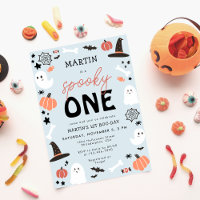 Modern Cute Spooky One Halloween Boy 1st Birthday 