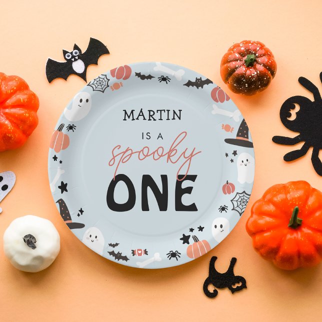 Modern Cute Spooky One Halloween Boy 1st Birthday Paper Plate (Creator Uploaded)