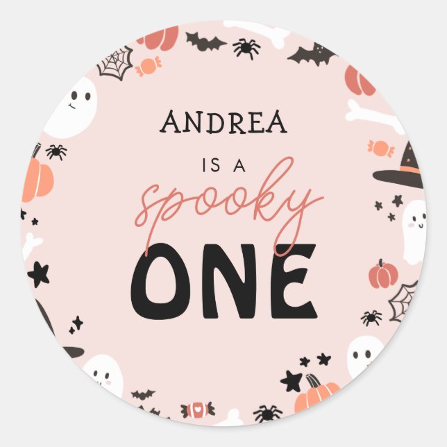 Modern Cute Spooky One Halloween First Birthday Classic Round Sticker (Front)