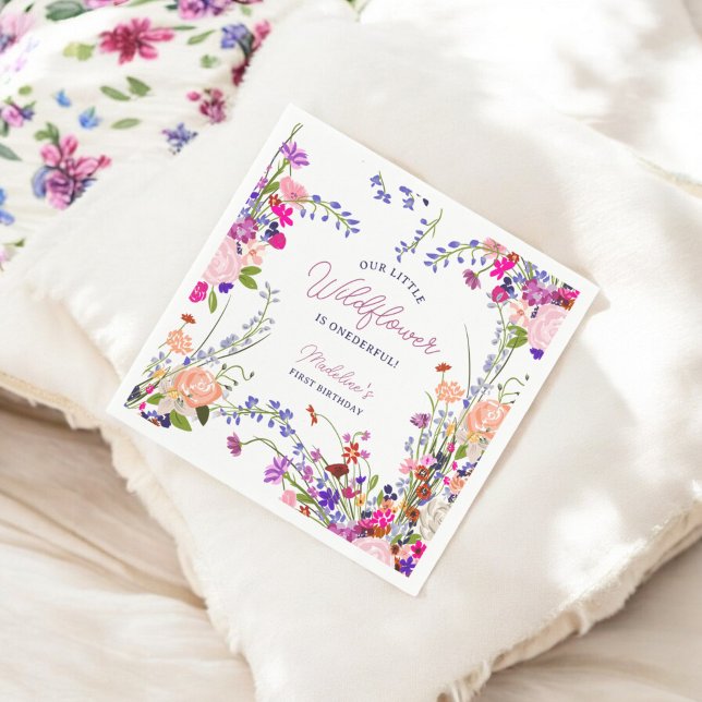 Modern Cute Spring Boho Wildflower 1st Birthday Napkin (Modern Cute Spring Boho Wildflower 1st Birthday Napkins)