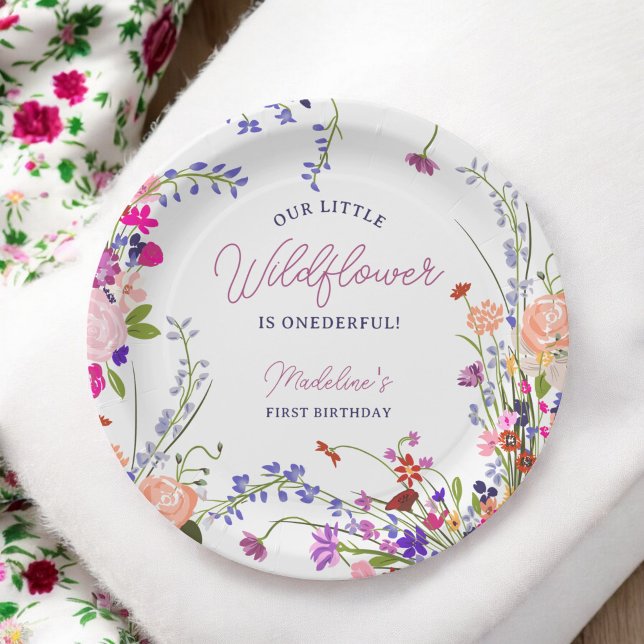 Modern Cute Spring Boho Wildflower First Birthday Paper Plate (Modern Cute Spring Boho Wildflower First Birthday Paper Plates)