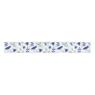 Modern cute spring tulip & bird blue and mint grosgrain ribbon