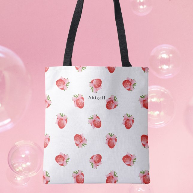 Modern Cute Strawberry Design Monogram Tote Bag (Creator Uploaded)