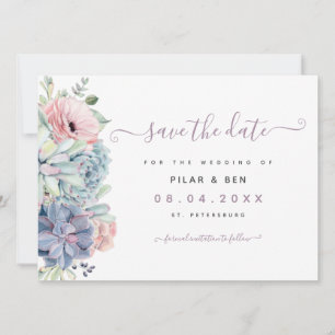 Modern cute succulent watercolor Floral wedding  Save The Date