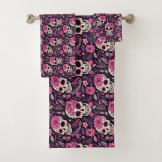 Modern Cute Sugar Skull Colourful Gothic Halloween Bath Towel Set
