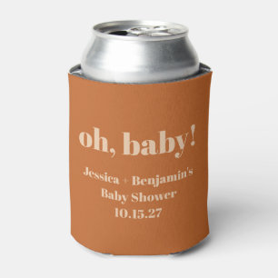 Modern Cute Terracotta Baby Shower Custom Name Can Cooler