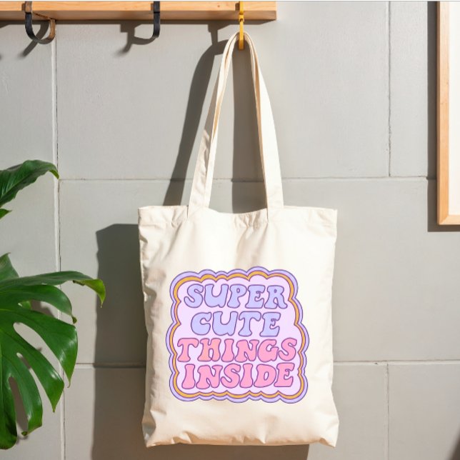 Modern Cute Text Lavender Light Pink Tote Bag (Super cute things inside tote bag )
