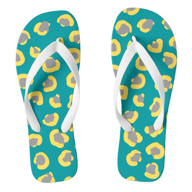 Modern cute tiger animals cheetah leopard blue thongs (Footbed)