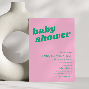 Modern Cute Trendy Pink Green Retro Baby Shower  Invitation