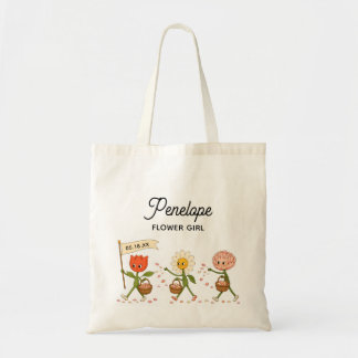 Modern Cute Trendy Wedding Custom Flower Girl Tote Bag