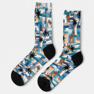 Modern Cute Tropical Checked Pattern Blue  Socks
