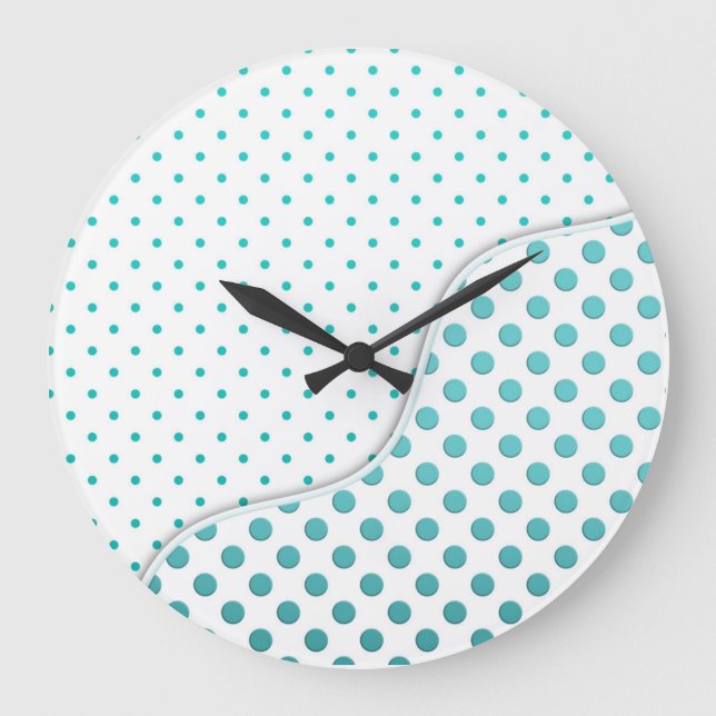 Modern Cute Turquoise and White Polka Dot Design Large Clock (Front)