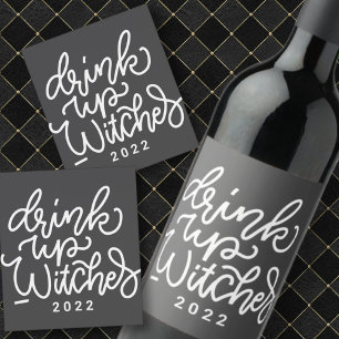 Modern Cute Typography Funny Halloween Quote Wine Label