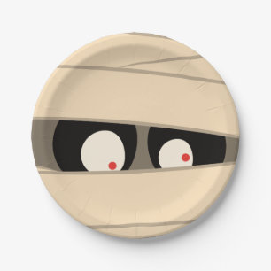 Modern Cute Typography Mummy Monster Halloween Paper Plate