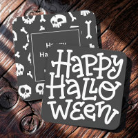 Modern Cute Typography White Skull Happy Halloween