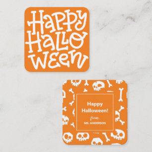 Modern Cute Typography White Skull Happy Halloween Enclosure Card