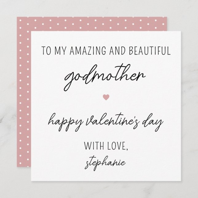 Modern Cute Valentine's Day Card for Godmother (Front/Back)