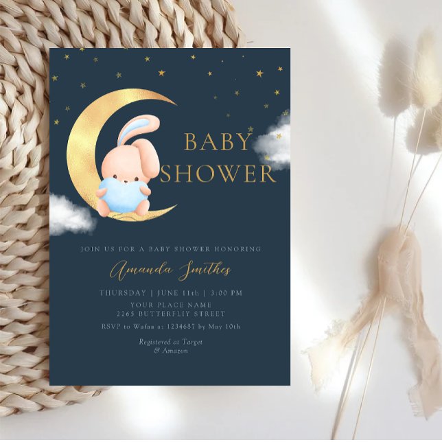Modern Cute Watercolor Boho Bunny Boy Baby Shower Invitation (Creator Uploaded)