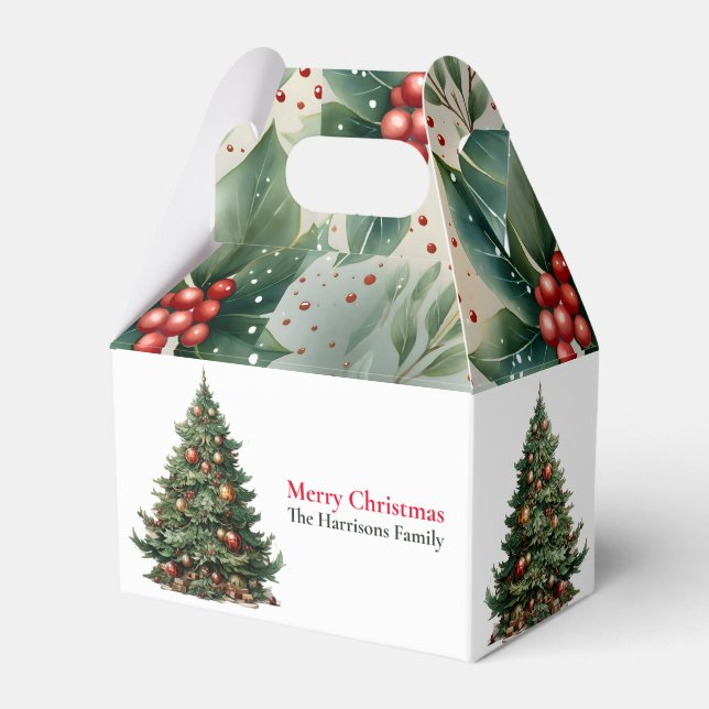 Modern Cute Watercolor Christmas Tree Wishes Favour Box (Front Side)