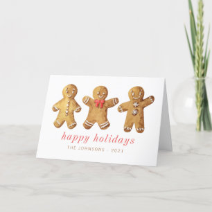 Modern Cute Watercolor Gingerbread Man Holiday Card