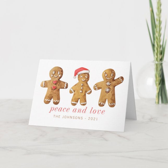Modern Cute Watercolor Gingerbread Man Holiday Card (Front)