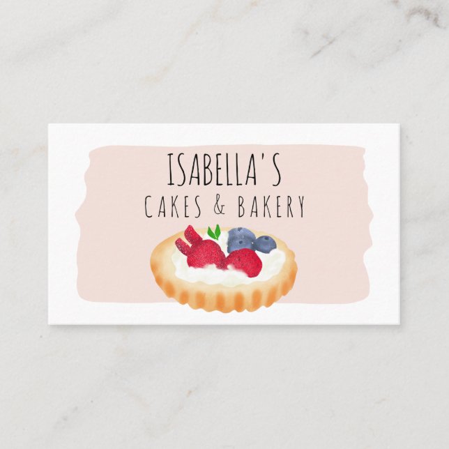 Modern cute watercolor pie cakes bakery script business card (Front)