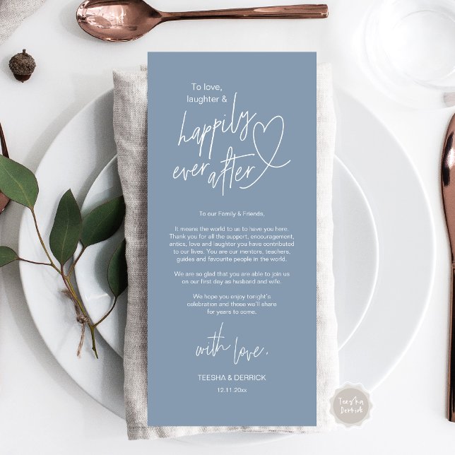 Modern cute, Wedding Place Setting Thank You Card (Modern cute, Wedding Place Setting Thank You Card, Hand drawn Heart, in Dusty Blue)