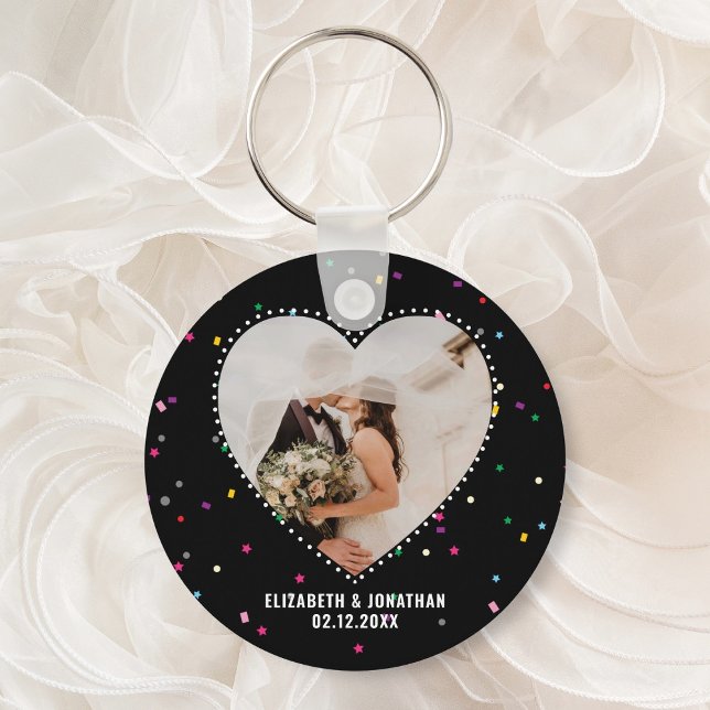 Modern Cute Whimsical Heart Photo Wedding Favor Key Ring (Creator Uploaded)