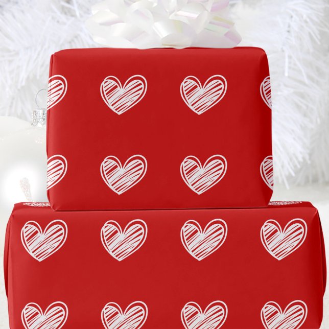 Modern Cute White Red Hearts Elegant Romantic Love Wrapping Paper (Creator Uploaded)