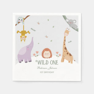 Modern Cute Wild One Safari Animals 1st Birthday Napkin