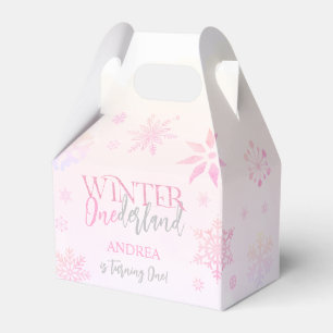 Modern Cute Winter ONEderland Pink First Birthday Favour Box