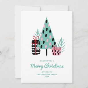 Modern Cute Winter Tree   Merry Christmas Greeting Holiday Card